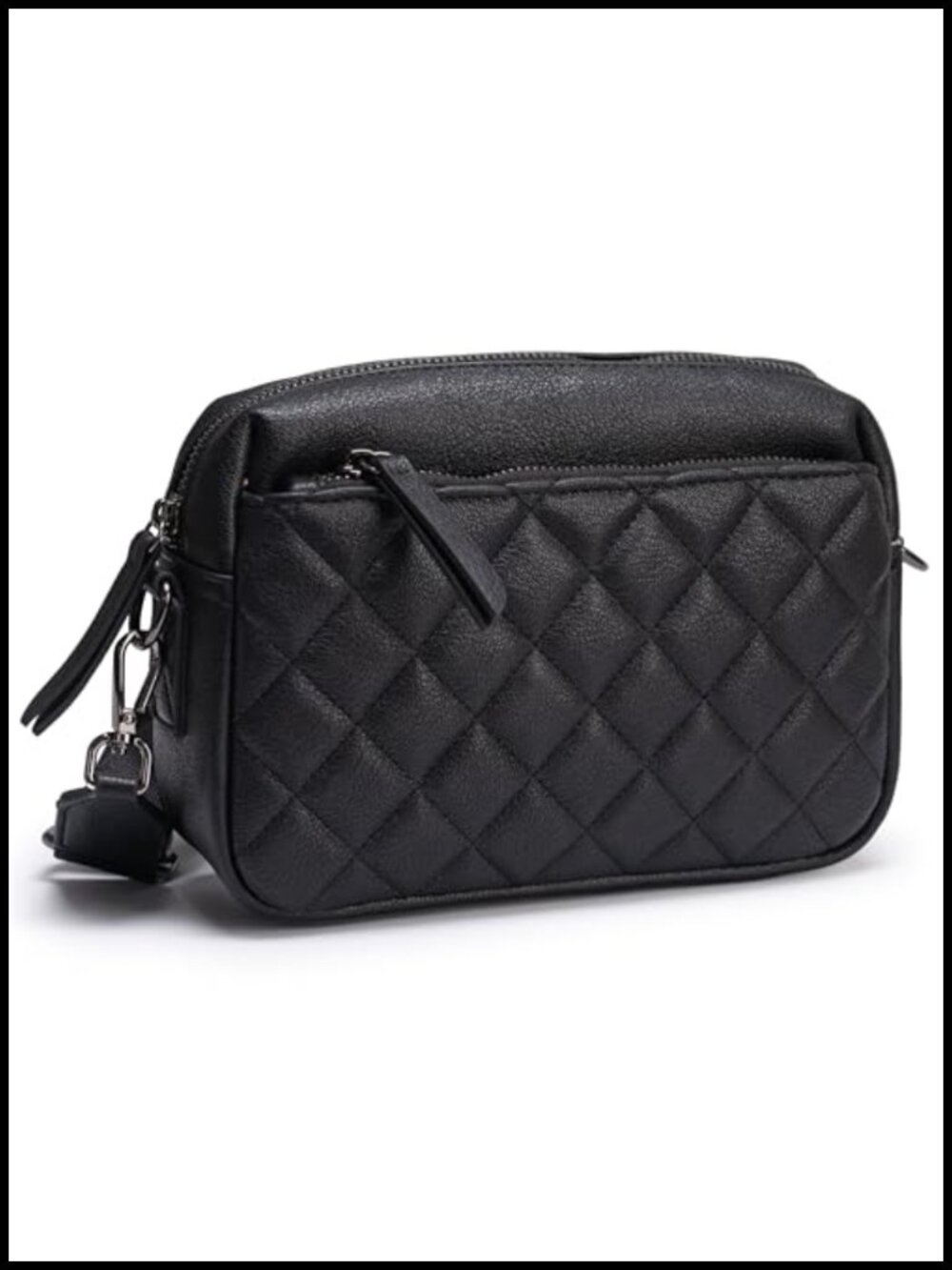 Vegan Leather Triple Zip Crossbody Purse Wide Strap Phone Bag